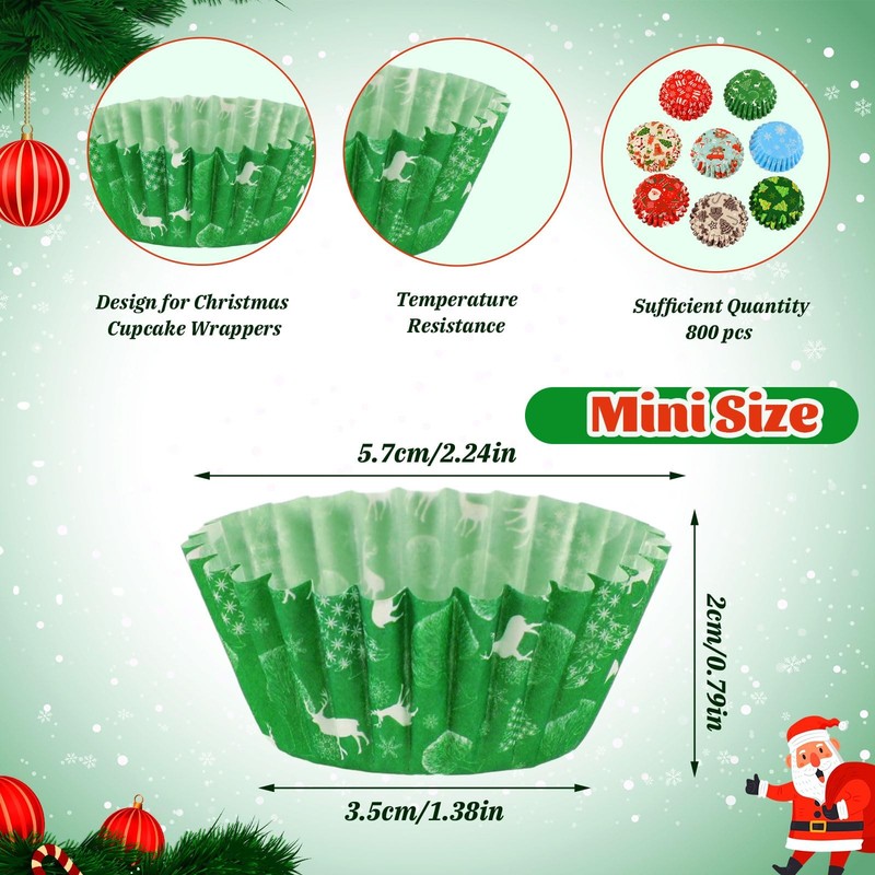 800pcs Christmas Cupcake Liners Paper Candy Cups Santa Claus Snowman Snowflak... gallery