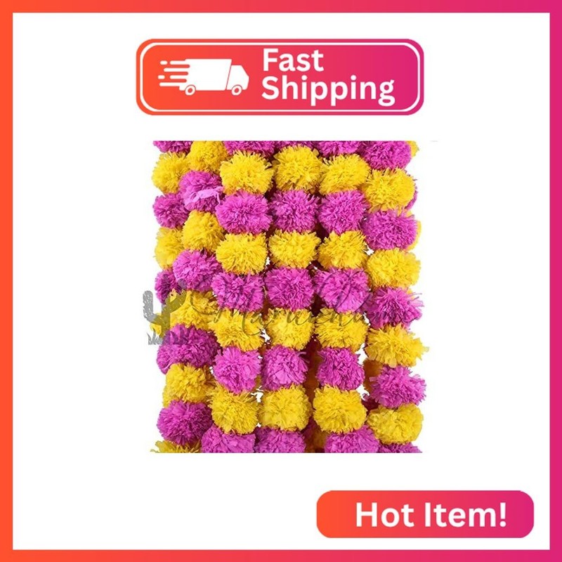 Marubhumi 5 PC - 5 feet Artificial Marigold Flower Garland – Long Strands for Di