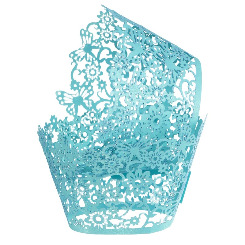 50Pcs, Lace Cupcake Liners Hollow Butterfly Cupcake Wraps Light Blue