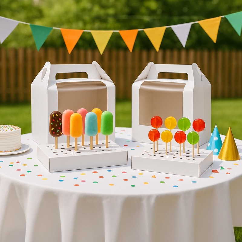 12Pcs Portable Cake Pop Holder Boxes, White Candy Boxes with Clear Window Cak... gallery