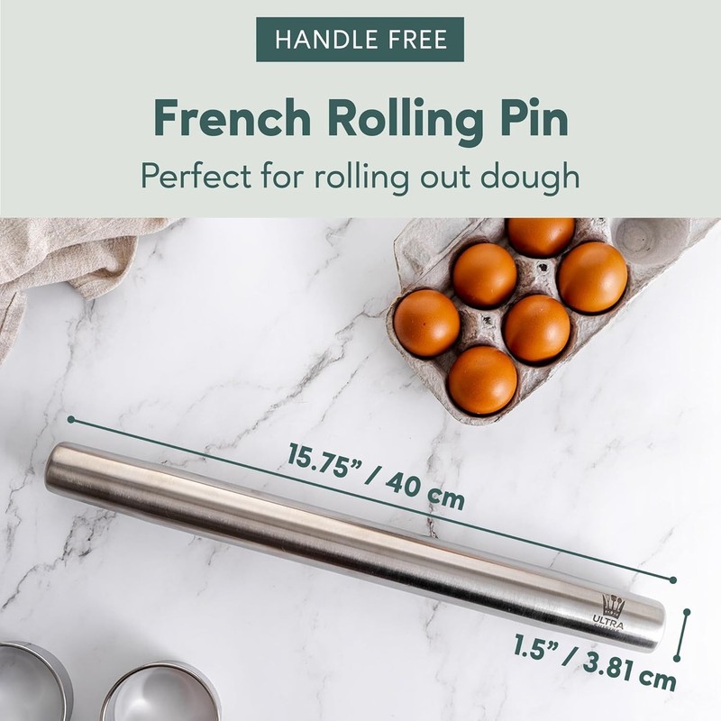 Professional-Grade Stainless Steel Rolling Pin - Tapered Dough Roller for Baking gallery