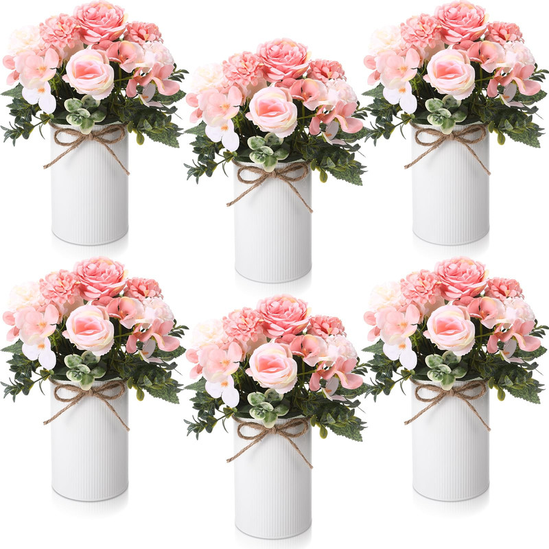 Domensi 6 Sets Wedding Centerpiece For Table Decoration Blush Pink Artificial