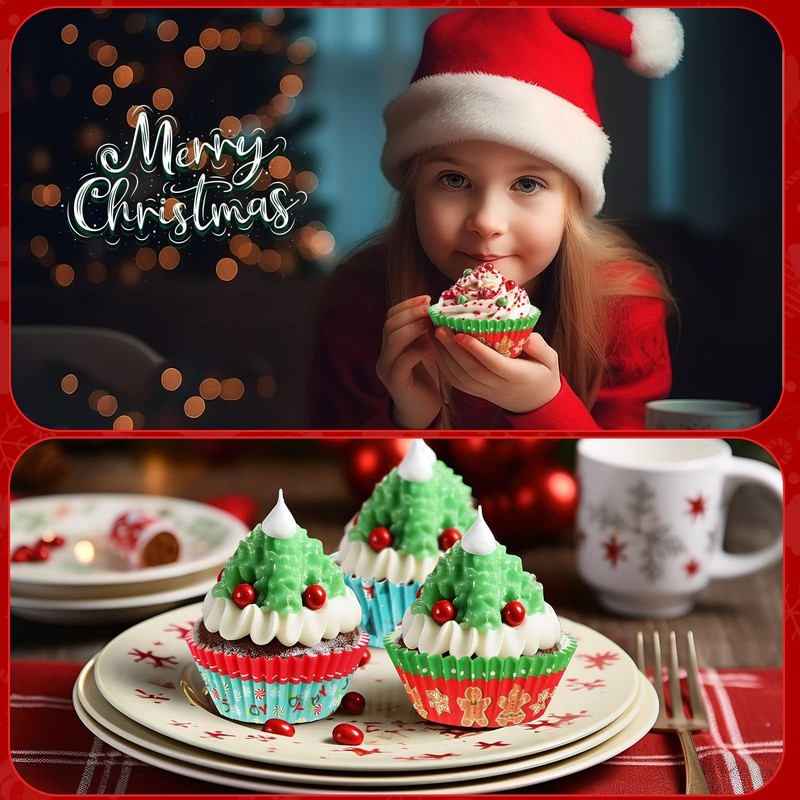 450pcs Christmas Cupcake Liners, Santa Snowman Christmas Cupcake Wrappers Bak... gallery