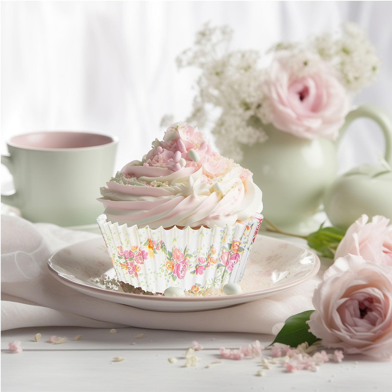 JarThenaAMCS 300Pcs Spring Floral Cupcake Liners Pink Watercolor Flower Bakin... gallery