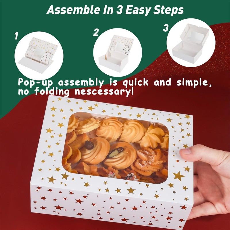 24 Pcs Christmas Cookie Boxes with Window Gold Foil Star Pastry Bakery Boxes gallery