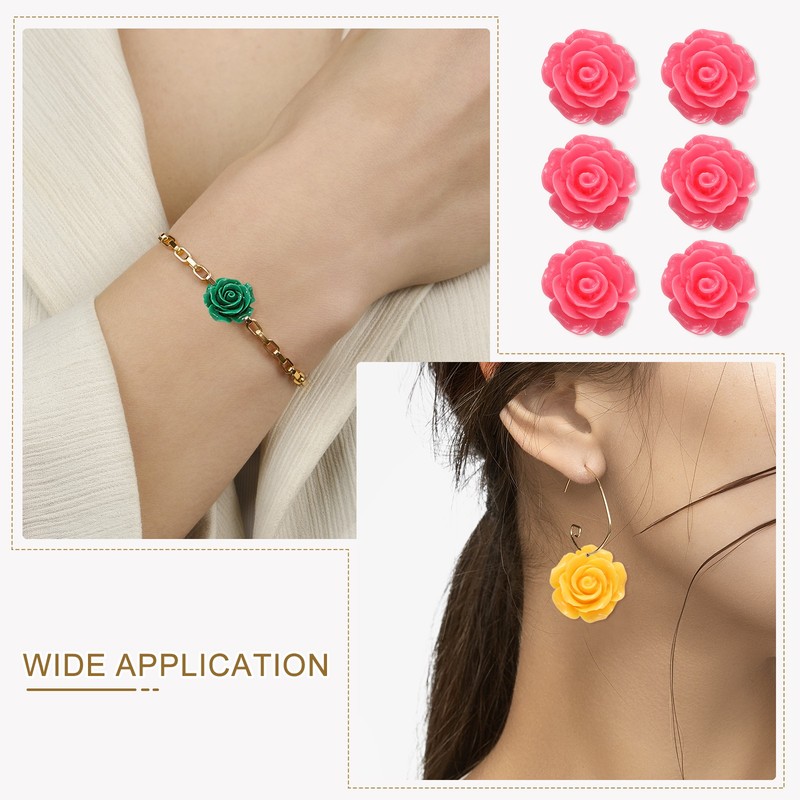 60 Pcs Rose Red Resin Rose Flower Beads, 5 Size Flatback Flower Charm gallery