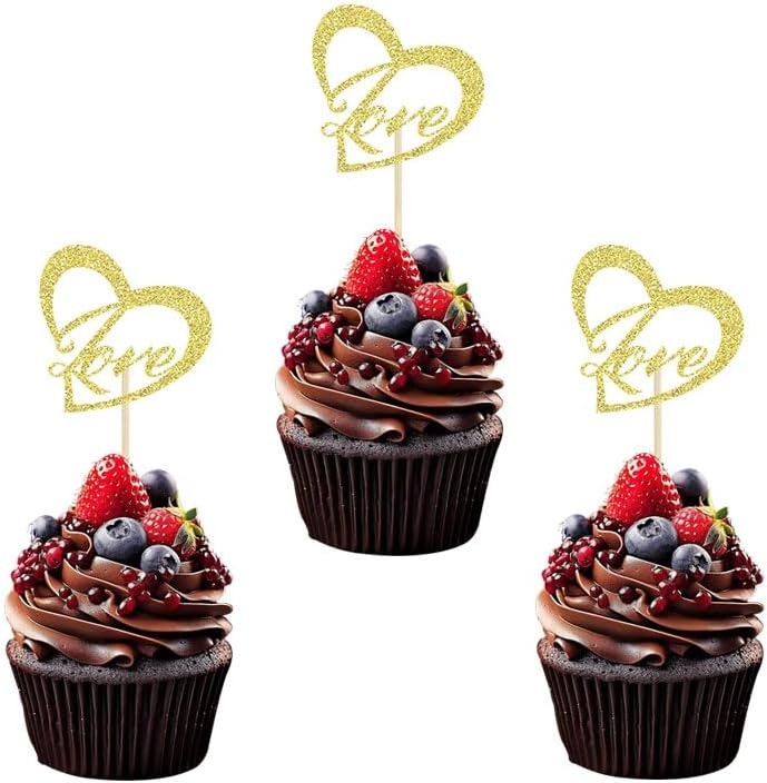 28Pcs Love Heart Cupcake Toppers Love Heart Wedding Ring for Marriage