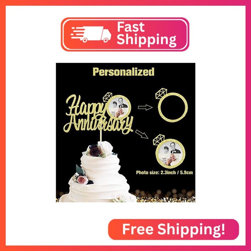 Sumerk 13 PCS Gold Glitter Anniversary Cake Topper Happy Anniversary Wedding Ann gallery