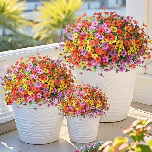 Artificial Flowers Faux Plants Outdoor Fake Flowers Spring Decor,12 Mix gallery