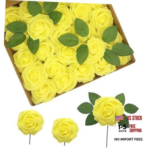 Artificial Flowers Realistic Roses, Real Looking Regular 3″ – 100pcs Yellow
