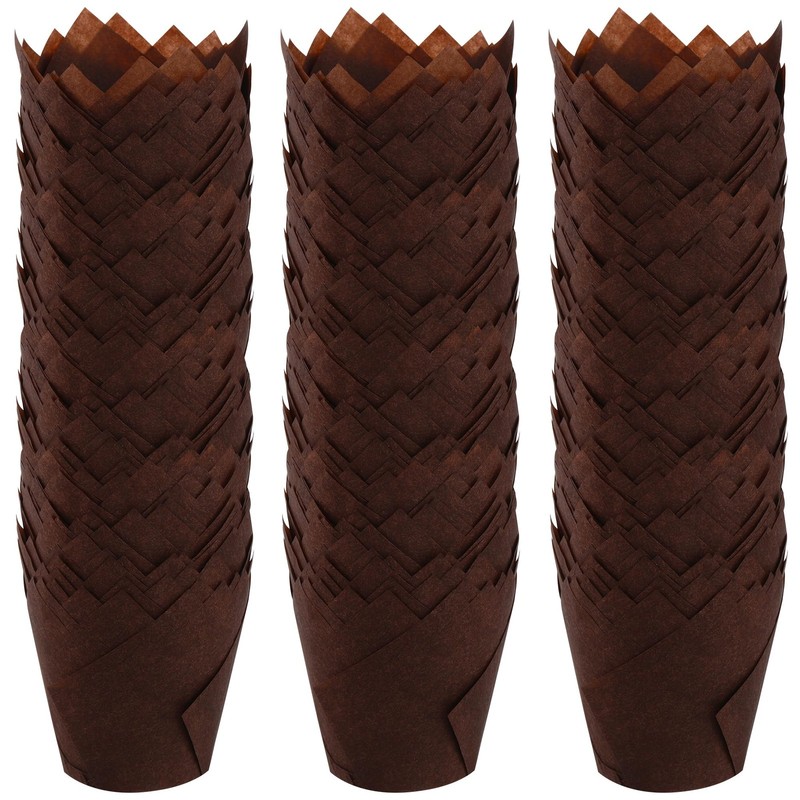 150 PCS Mini Tulip Baking Cups Brown Cupcake Muffin Liners for Wedding Party