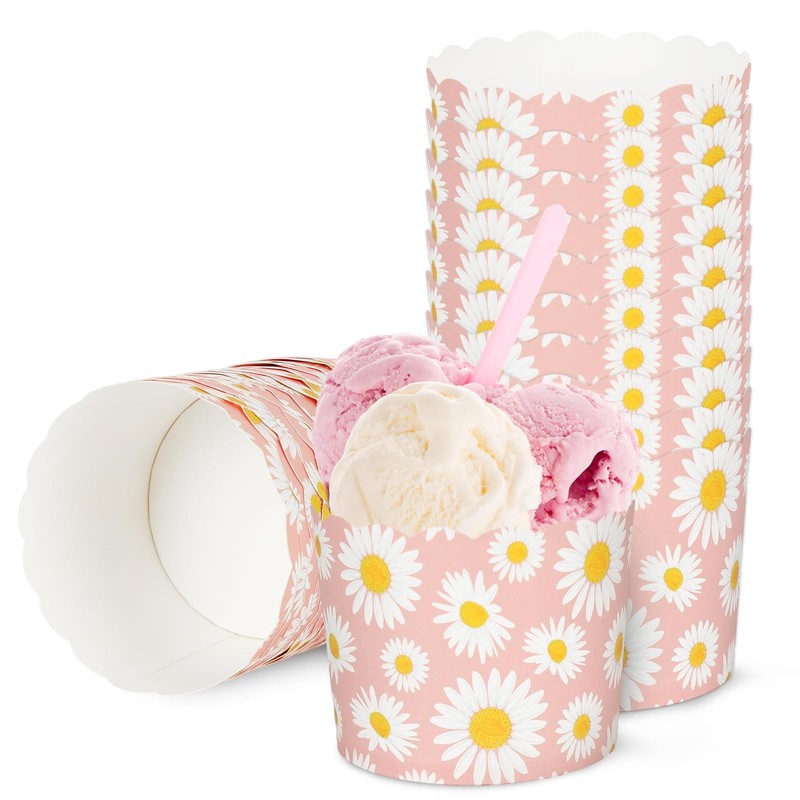 100 PCS Spring Daisy Flower Paper Baking Cups Pink White Floral Cupcake Liner