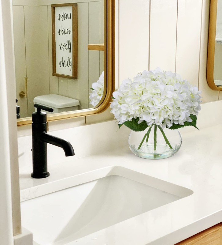 Hollyone Hydrangea Artificial Flowers Vase White Silk Fake Flowers Arrangements gallery