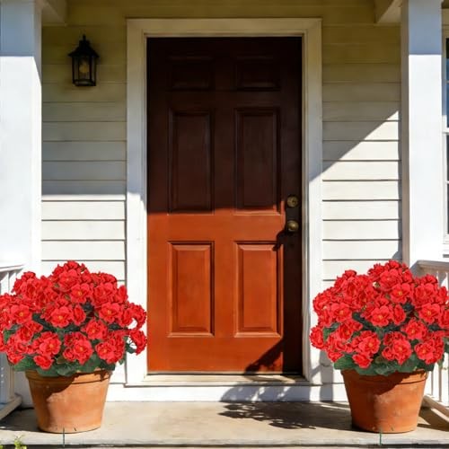 Artificial Flowers for Outdoors, 6 Bundles Realistic Silk Fake 6PCS Bright Red gallery