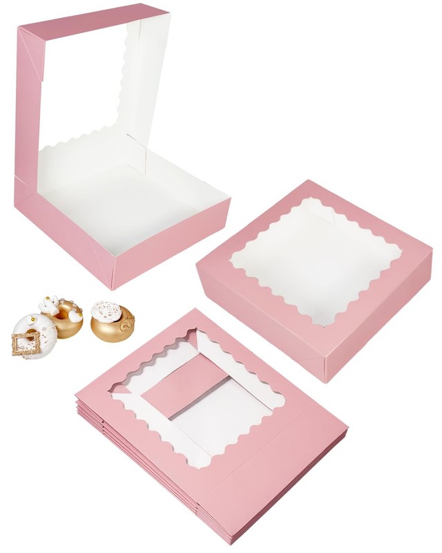 36 PCS Pink Pie Boxes 10x10x2.5 Inch Macaroon Cookie Bakery Boxes Window gallery