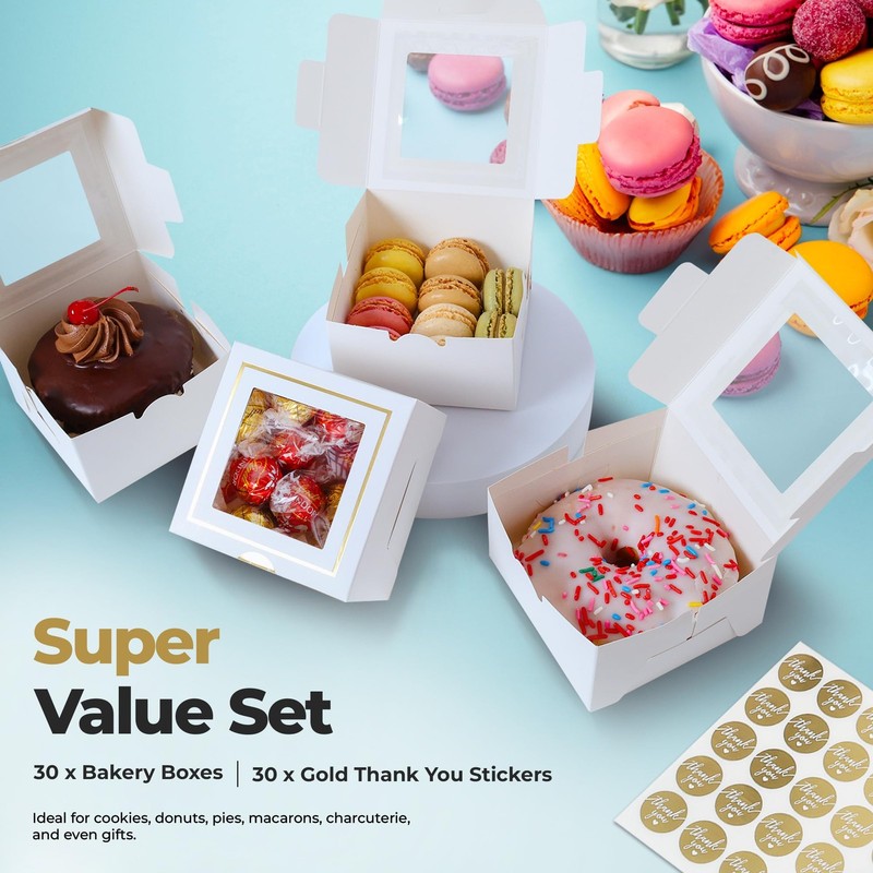 30 PCS White 4x4x2.5 Inch Bakery Box Window Mini Cake Cookie Pastry Box gallery