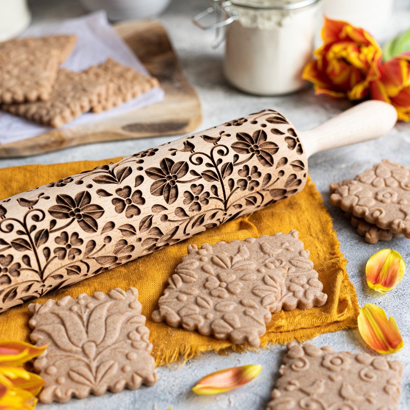 STODOLA Embossed Rolling Pin with Nature Pattern – Engraved Cookie Design gallery