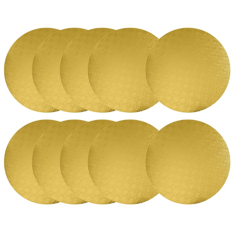 10Pack 14″ Gold Wraparound Cake Pastry Round Drum Board 1/4″ Thick Decorating