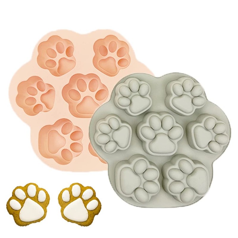 2 Pcs Silicone Puppy Paw Molds, Silicone Pet Dog Cat Paw Mold Ice Cube Chocol...