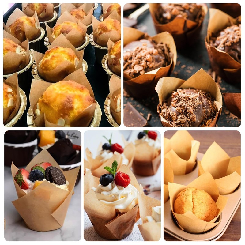 120 Counts Natural Tulip Cupcake Liners for Baking Cups, Food Grade Parchment gallery