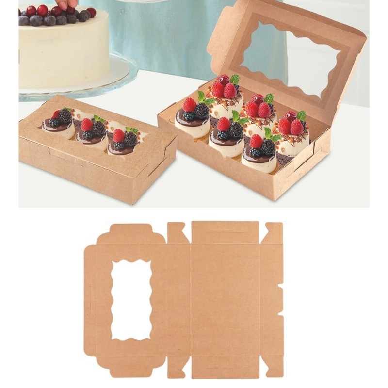 20pcs Elegant Brown Bakery Boxes with Viewing Window for Cakes and Treats gallery