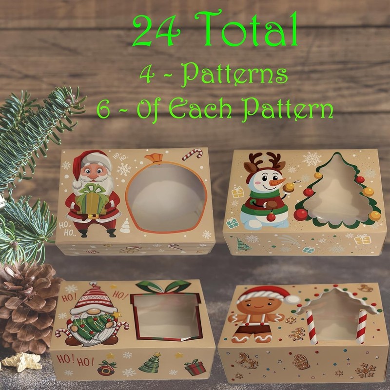 24pc Christmas Cookie Boxes Bulk Holiday Treat Bakery Gift Candy Packaging Set gallery