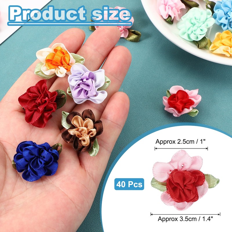 40Pcs 1" Ribbon Flowers Bows Mini Satin Roses Flowers Red/Pink gallery