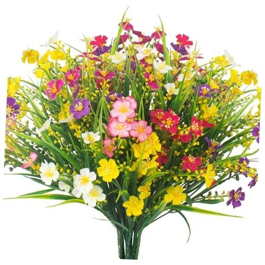 Grunyia 12 Bundles Artificial Flowers Faux Plants Spring Decoration Plastic Mix
