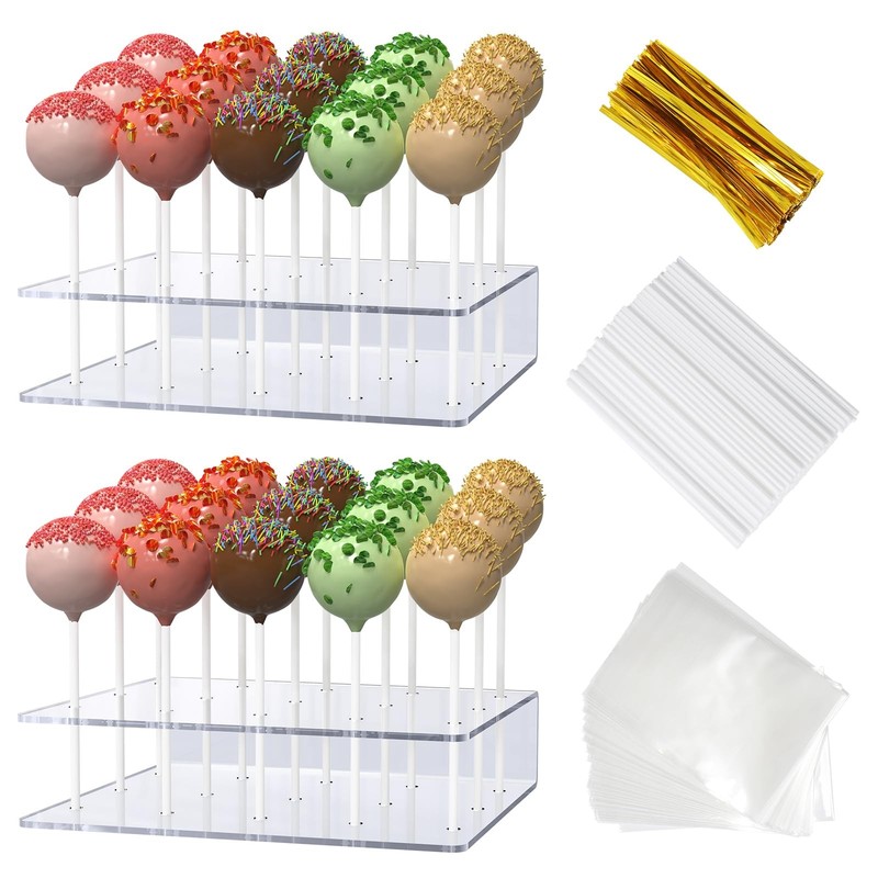 2 Pack Cake Pop Stand with Sticks Kit, Acrylic Lollipop Hold Stand, Clear Cake P