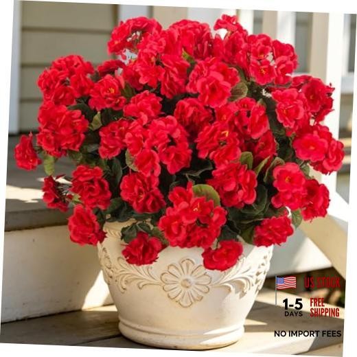 Artificial Geranium Flowers for Outdoors Decoration, 6 Pcs Fake Silk A-red