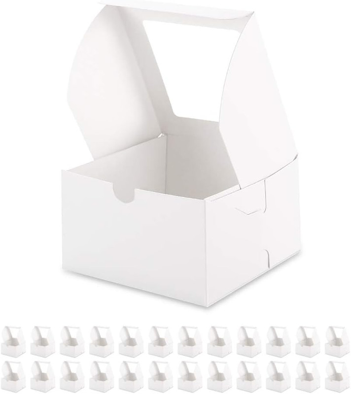 BAKIPACK 25 White Bakery Boxes with Window, 6X6X4 Inches Cake Boxes with Window, gallery