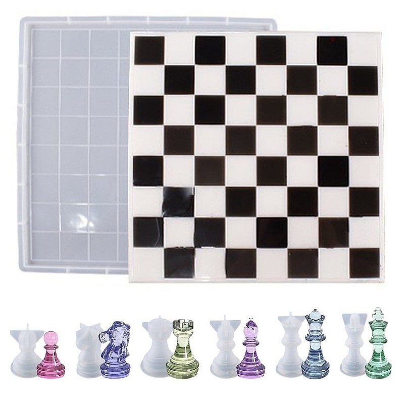 7pcs DIY Chess Pieces Silicone Molds Resin Casting Mold Craft Making Game White