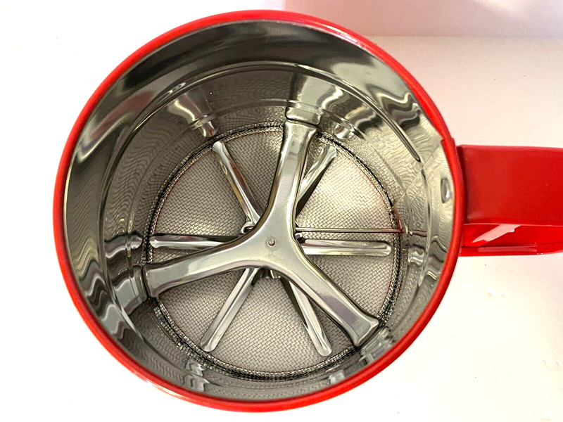 Red Metal Flour Sifter NEW Smaller Size 4" x 4" Cute for Christmas Baking, Gift gallery