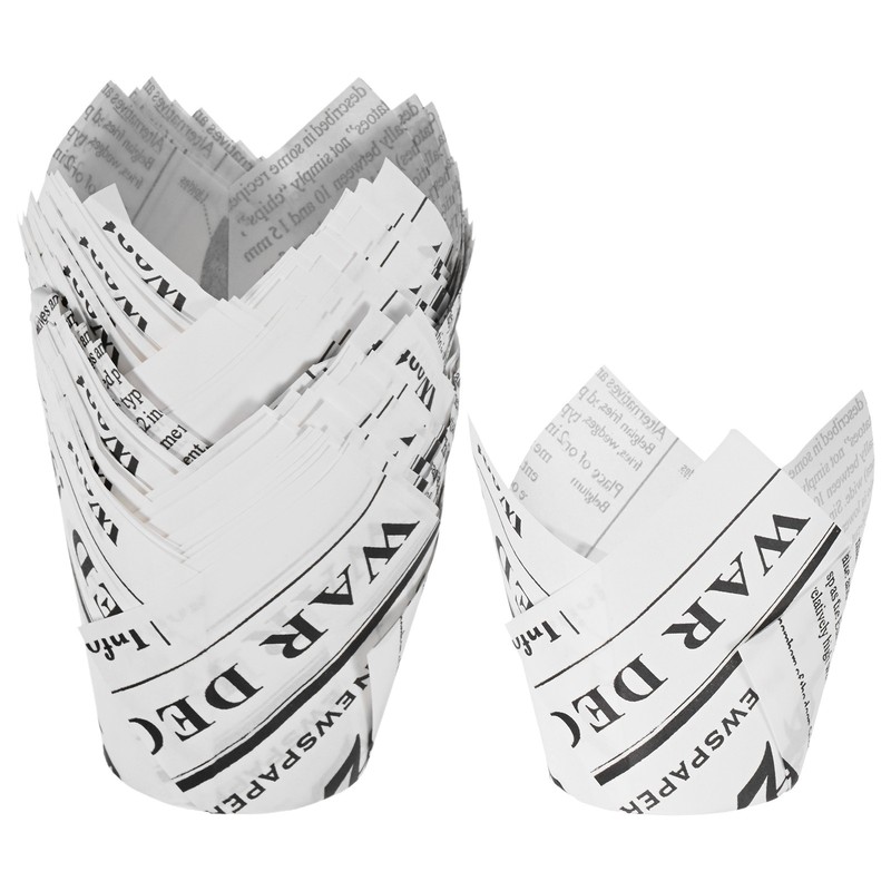 50-Pack Tulip Cupcake Liners, Greaseproof Paper Baking Cups[White Newspaper]