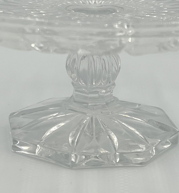 Vintage Leonard Crystal 11.25”x 4.25” Etched Cabbage Rose Pedestal Cake Plate gallery