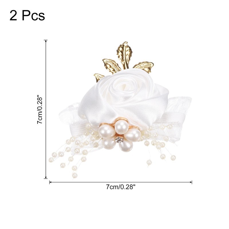 2pcs Wrist Corsage Artificial Flower Bracelets Rose Decorative 7x7cm White gallery