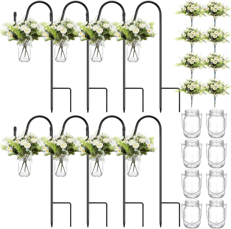 Set of 8 Wedding Aisle Decorations 16 oz Rose Daisy Hanging Mason Jars 32 Inch