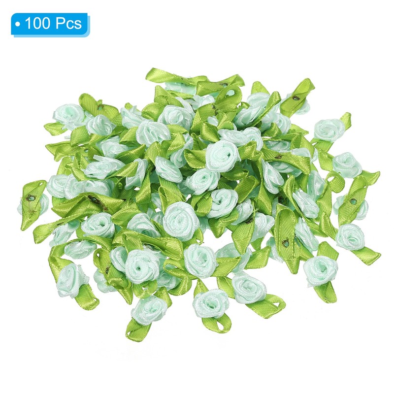 100Pcs 15mm Tiny Satin Ribbon Rose Fabric Flowers Rosettes Applique Light Green gallery