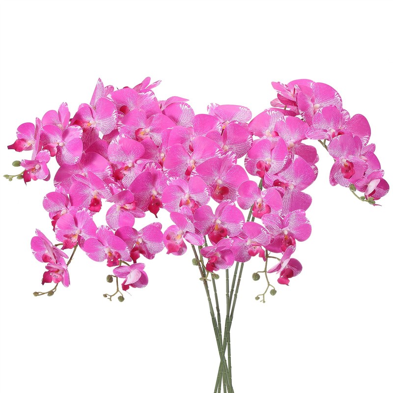 6Pcs 41″ 9 Heads Artificial Orchid Stems Faux Phalaenopsis, Fuchsia