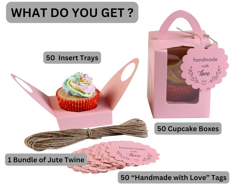 50pcs Individual Cupcake Boxes Single Containers Carriers with Handle Clear gallery