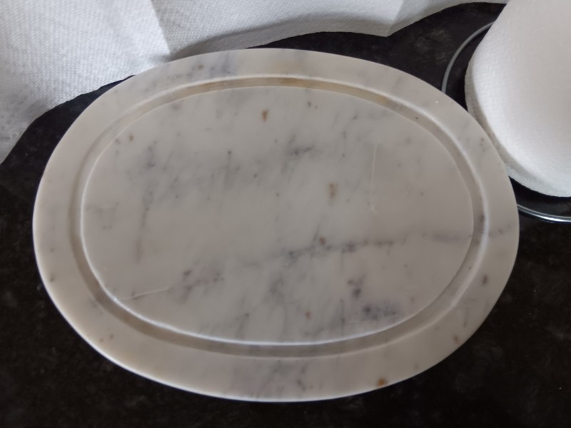 Oval Marble Cake/Cheese Plate With Feet & Glass Dome & Gold Metal Handle gallery