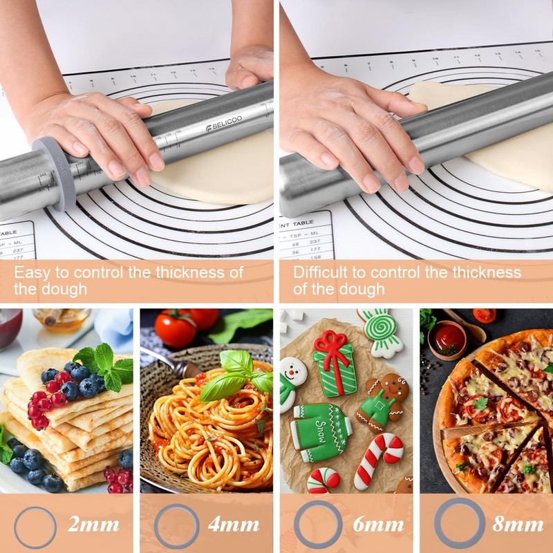 16.1 Inch Stainless Steel Rolling Pin Mat & Silicone Brush Set Grey gallery
