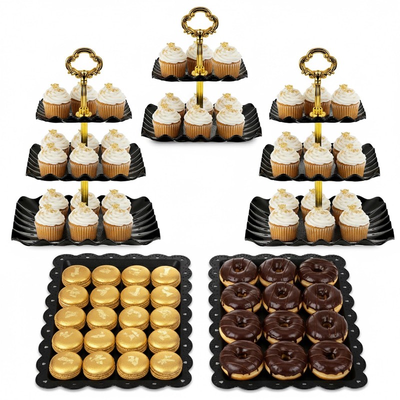 NWK 5 Piece Cake Stand Set with 2 x 3Tier Cupcake Stands, 1 x2Tier Cupcake St…