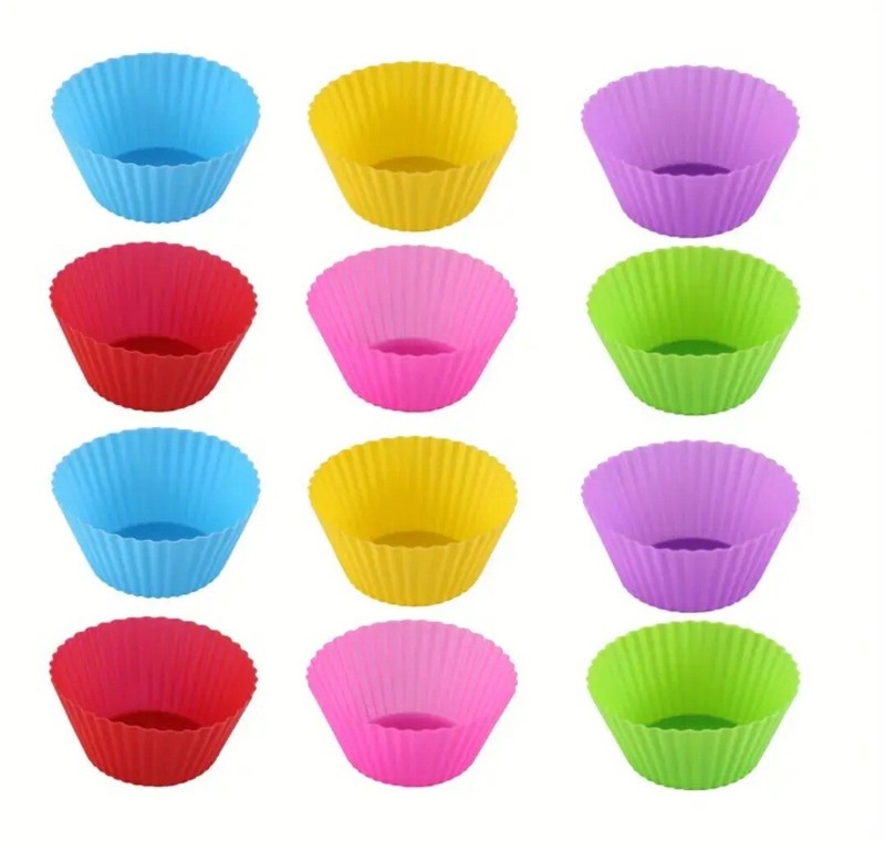 12pk SILICONE Muffin Cupcake Cups Multi-colored Baking Cups 2.75″ X 1.2″