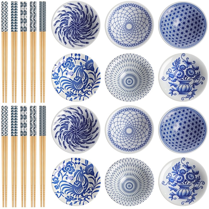 Chopstick & Dish Set, 10 Pairs 8.8 Inch Natural Bamboo Chopsticks and 12 Pcs …