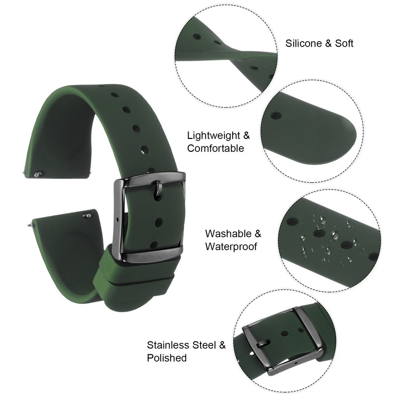 Silicone Watch Strap 22mm Quick Release Clasp Black Dark Green gallery