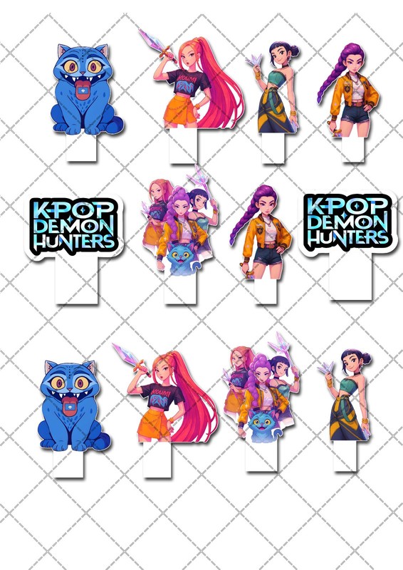 K Pop Demon Hunters KPop Pre-cut Edible Stand-Up Wafer Card Cupcake Toppers gallery
