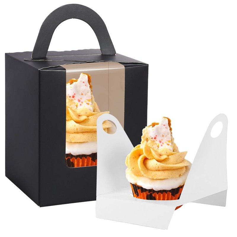 70Pcs Black Portable Cupcake Boxes Individual with Handle,Individual Cupcake ...