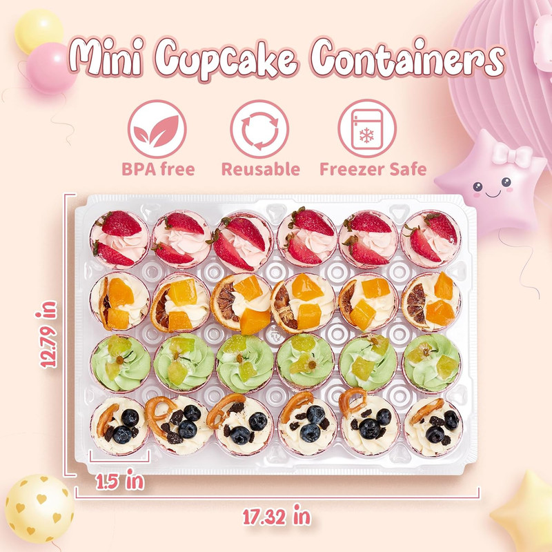 (24 Pack X 15 Sets) Mini Cupcake Containers with 375 Pack Cupcakes Liners, Pl... gallery