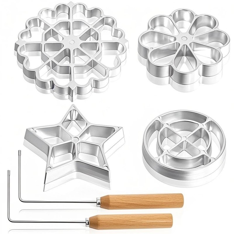 6 Pack Bunuelos Molds with Handles Rosette Timbale Iron Set with 2 Interchang